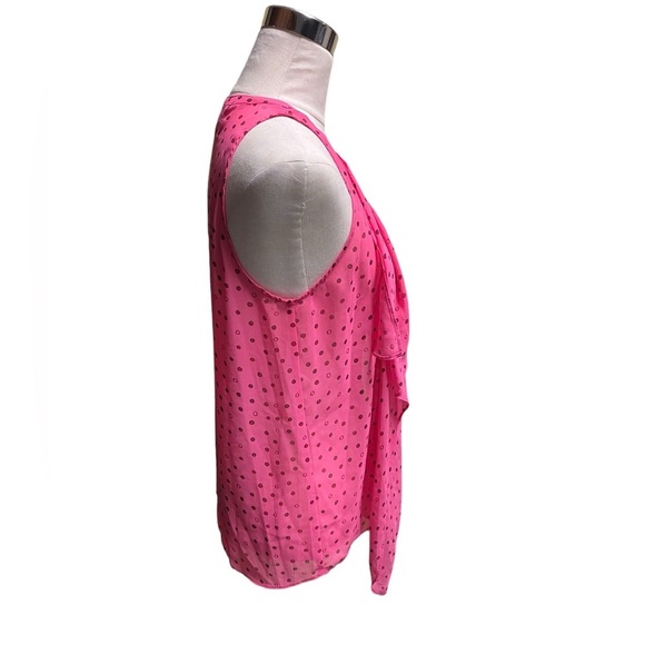 Vera Wang Princess Pink Pokla Dot Sleeveless Cascade Button Up Blouse Size Large - Picture 3 of 5